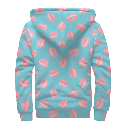 Pink Macaron Pattern Print Sherpa Lined Zip Up Hoodie