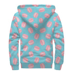 Pink Macaron Pattern Print Sherpa Lined Zip Up Hoodie