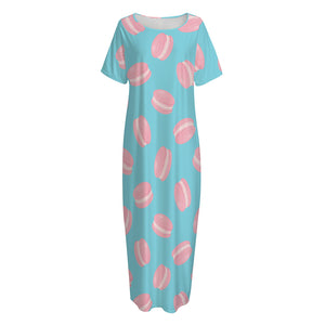 Pink Macaron Pattern Print Short Sleeve Long Nightdress