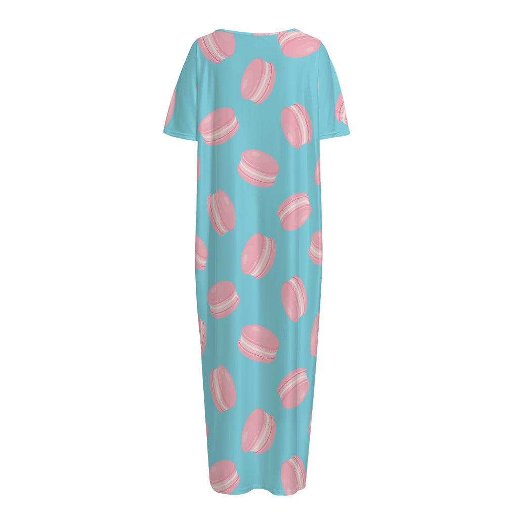 Pink Macaron Pattern Print Short Sleeve Long Nightdress