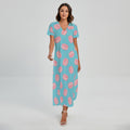 Pink Macaron Pattern Print Short Sleeve Maxi Dress