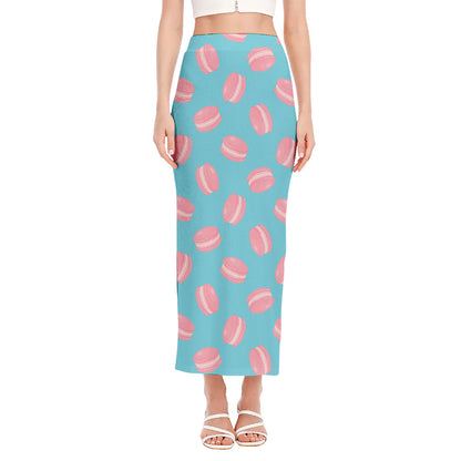 Pink Macaron Pattern Print Side Slit Maxi Skirt