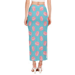 Pink Macaron Pattern Print Side Slit Maxi Skirt