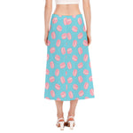 Pink Macaron Pattern Print Side Slit Midi Skirt