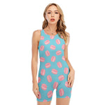 Pink Macaron Pattern Print Sleeveless One Piece Swimsuit