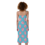 Pink Macaron Pattern Print Slim Fit Midi Cami Dress
