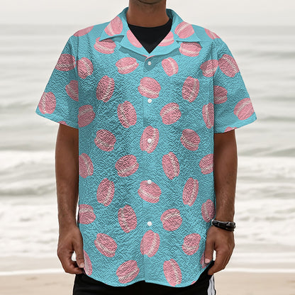 Pink Macaron Pattern Print Textured Short Sleeve Shirt