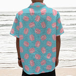 Pink Macaron Pattern Print Textured Short Sleeve Shirt