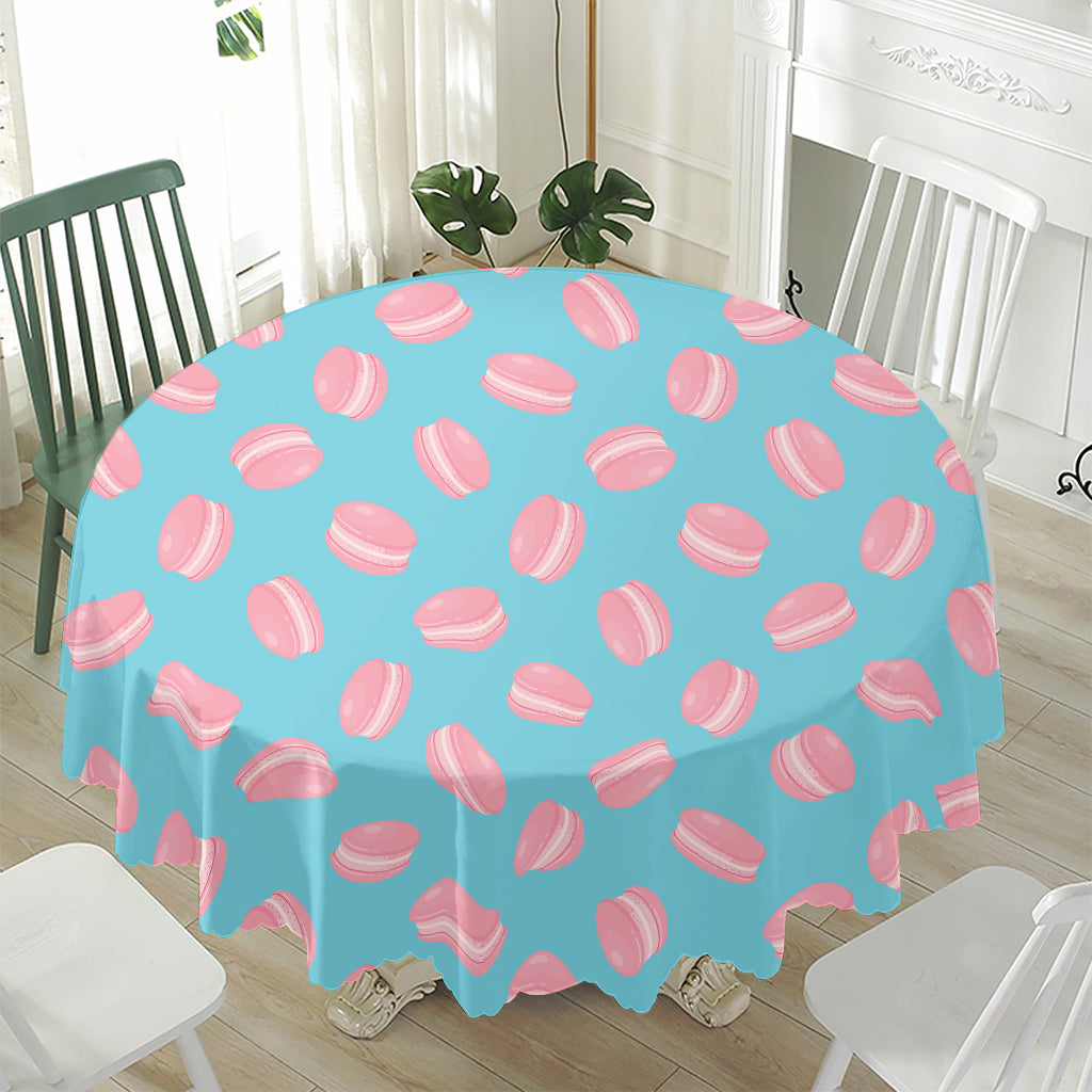 Pink Macaron Pattern Print Waterproof Round Tablecloth