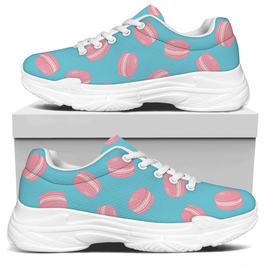 Pink Macaron Pattern Print White Chunky Shoes