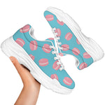 Pink Macaron Pattern Print White Chunky Shoes