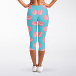 Pink Macaron Pattern Print Women's Capri Leggings
