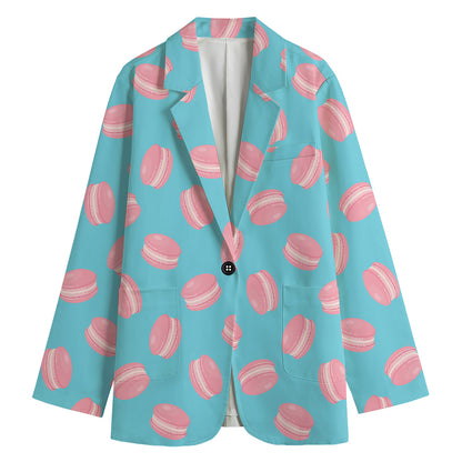 Pink Macaron Pattern Print Women's Cotton Blazer