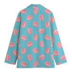 Pink Macaron Pattern Print Women's Cotton Blazer