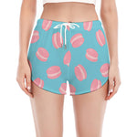 Pink Macaron Pattern Print Women's Split Running Shorts