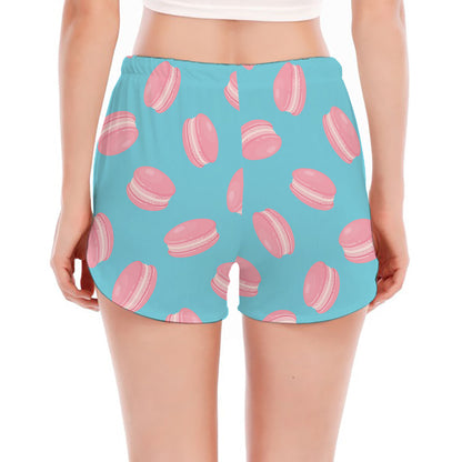Pink Macaron Pattern Print Women's Split Running Shorts