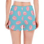Pink Macaron Pattern Print Women's Split Running Shorts