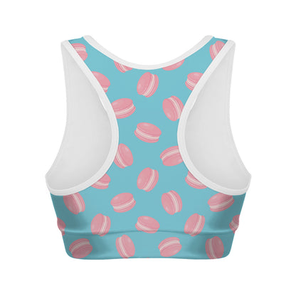 Pink Macaron Pattern Print Women's Sports Bra