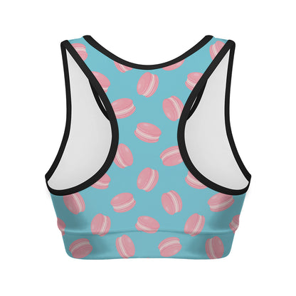 Pink Macaron Pattern Print Women's Sports Bra