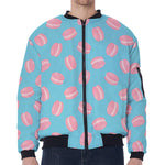 Pink Macaron Pattern Print Zip Sleeve Bomber Jacket