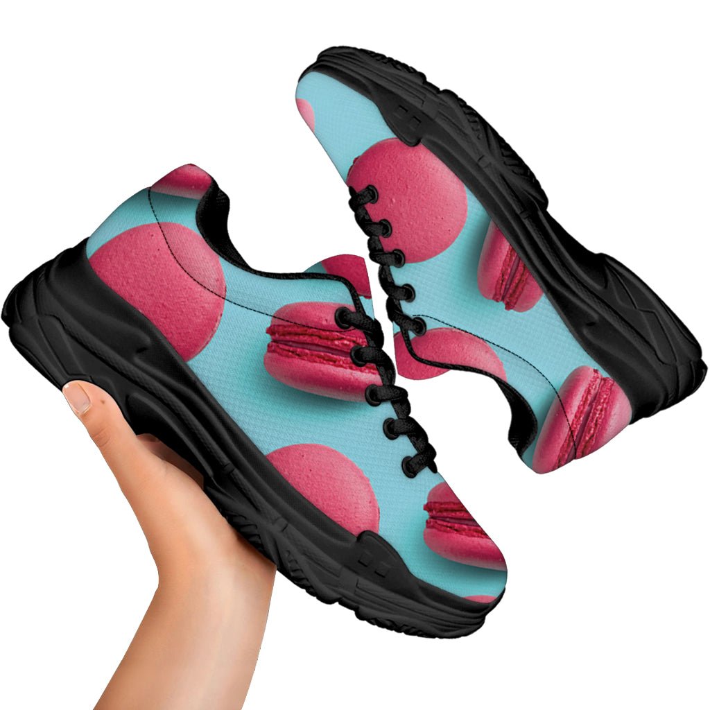 Pink Macarons Print Black Chunky Shoes