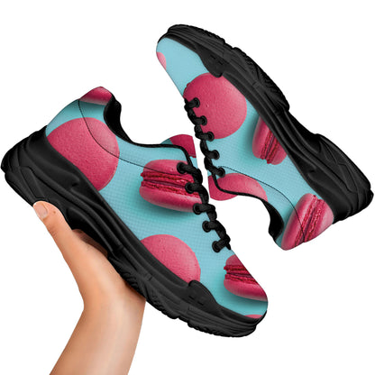 Pink Macarons Print Black Chunky Shoes