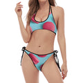 Pink Macarons Print Halter Scoop Tie Side Bikini
