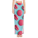 Pink Macarons Print High Slit Maxi Skirt