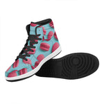 Pink Macarons Print High Top Leather Sneakers