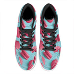Pink Macarons Print High Top Leather Sneakers