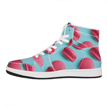 Pink Macarons Print High Top Leather Sneakers