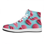 Pink Macarons Print High Top Leather Sneakers