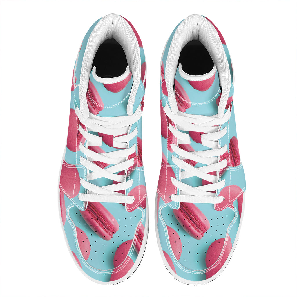 Pink Macarons Print High Top Leather Sneakers
