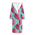Pink Macarons Print Hooded Bathrobe