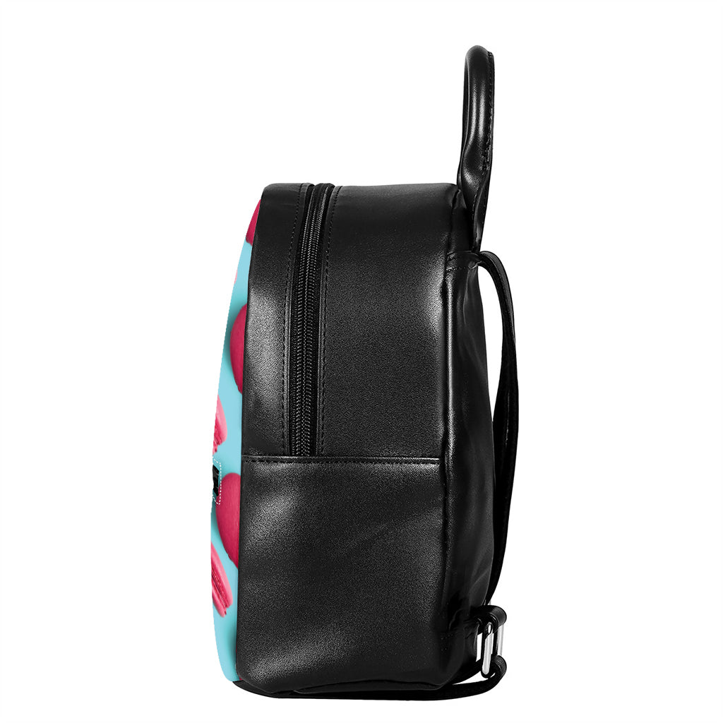 Pink Macarons Print Leather Backpack