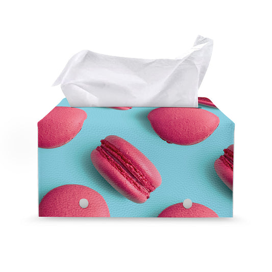 Pink Macarons Print Leather Tissue Box Cover