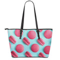 Pink Macarons Print Leather Tote Bag With Zipper