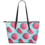 Pink Macarons Print Leather Tote Bag