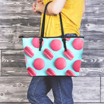Pink Macarons Print Leather Tote Bag