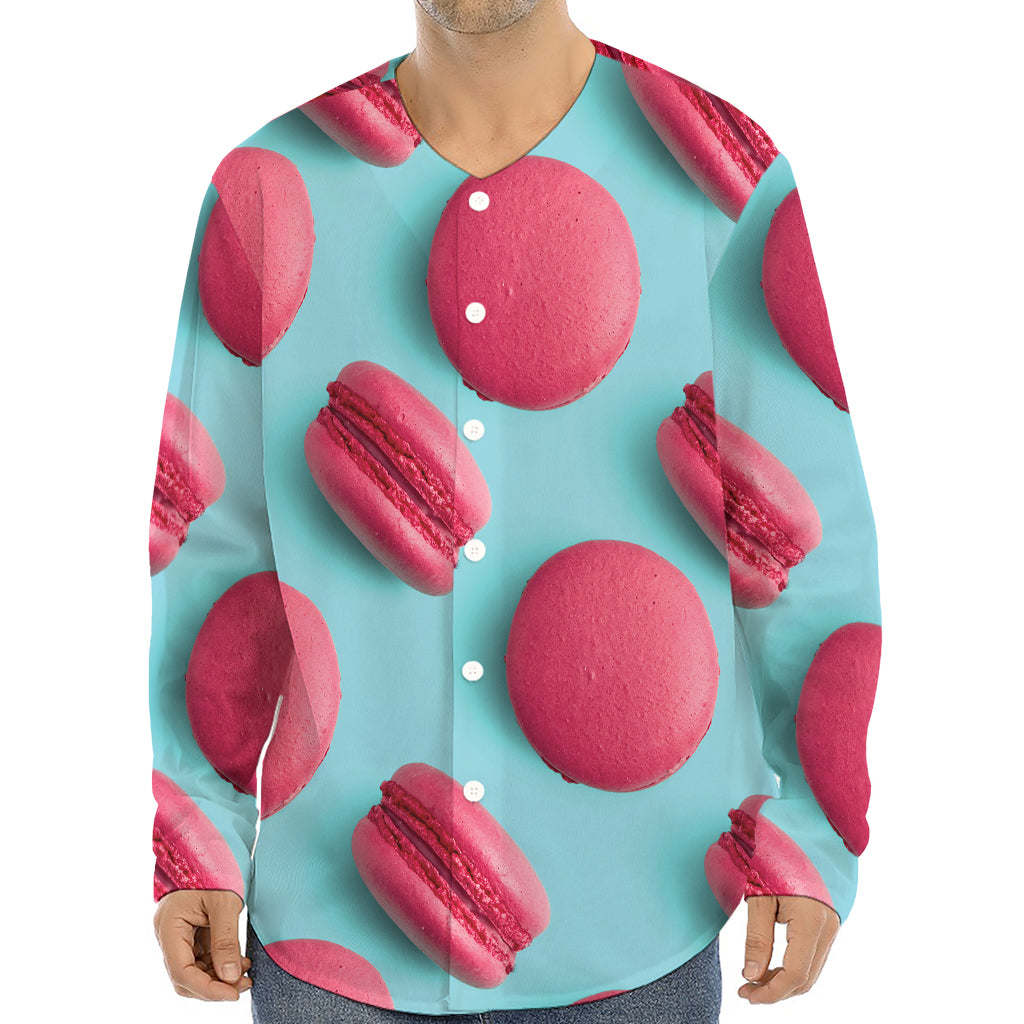 Pink Macarons Print Long Sleeve Baseball Jersey