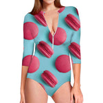 Pink Macarons Print Long Sleeve Swimsuit