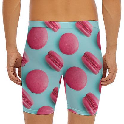 Pink Macarons Print Men's Long Boxer Briefs
