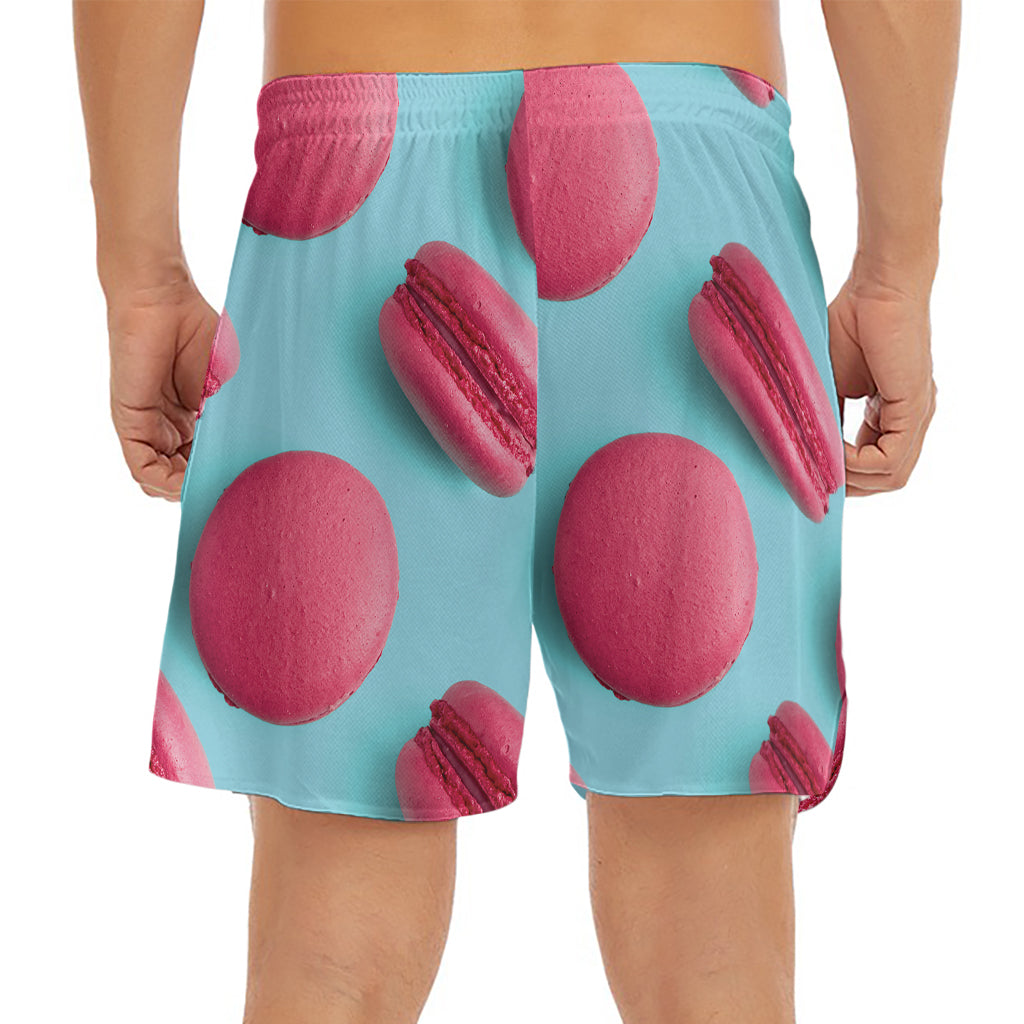 Pink Macarons Print Men's Split Running Shorts