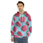 Pink Macarons Print Men's Velvet Pullover Hoodie