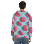 Pink Macarons Print Men's Velvet Pullover Hoodie