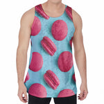 Pink Macarons Print Men's Velvet Tank Top