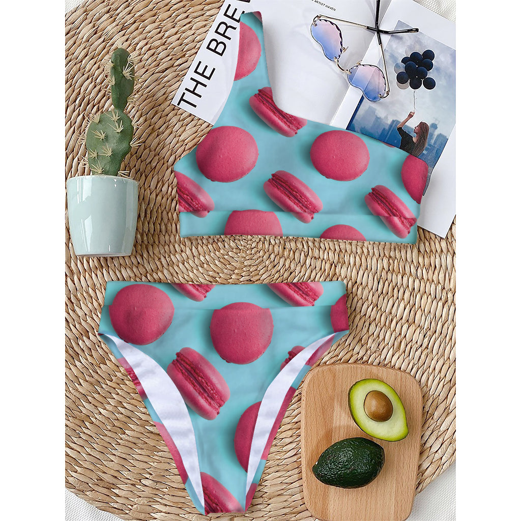 Pink Macarons Print One Shoulder Bikini Top