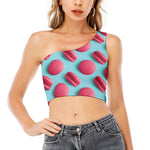Pink Macarons Print One Shoulder Crop Top
