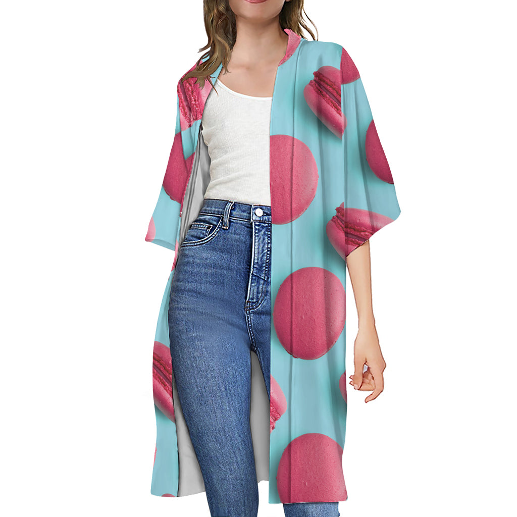 Pink Macarons Print Open Front Beach Cover Up