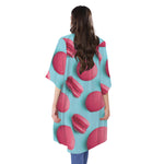 Pink Macarons Print Open Front Beach Cover Up